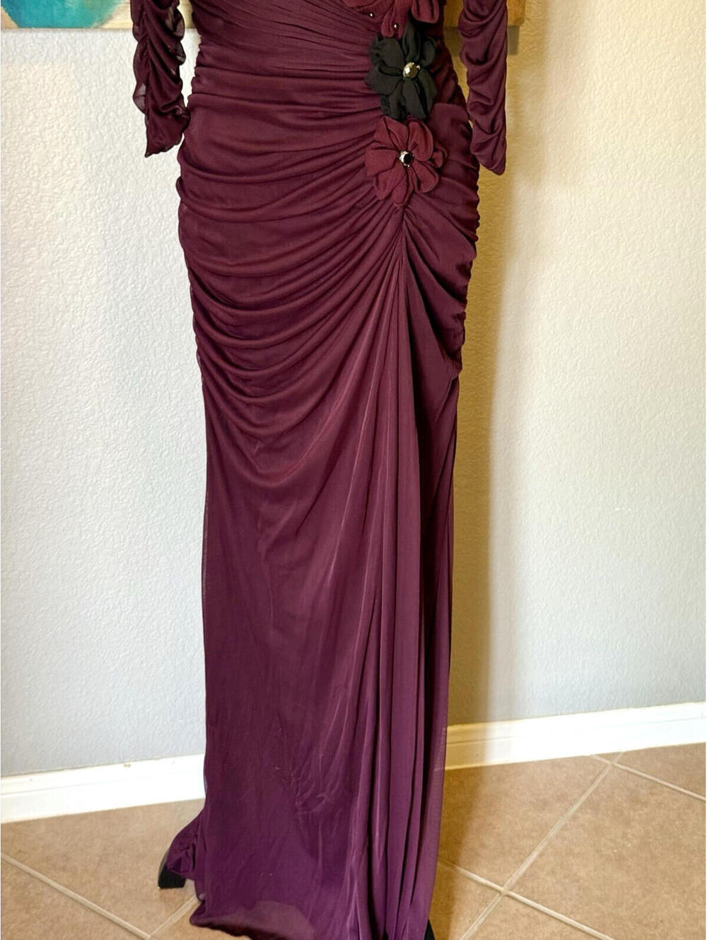 Adrianna Papell Purple Beaded Mesh Ruched Waist Evening Gown Women’s Size 4 - Picture 5 of 16